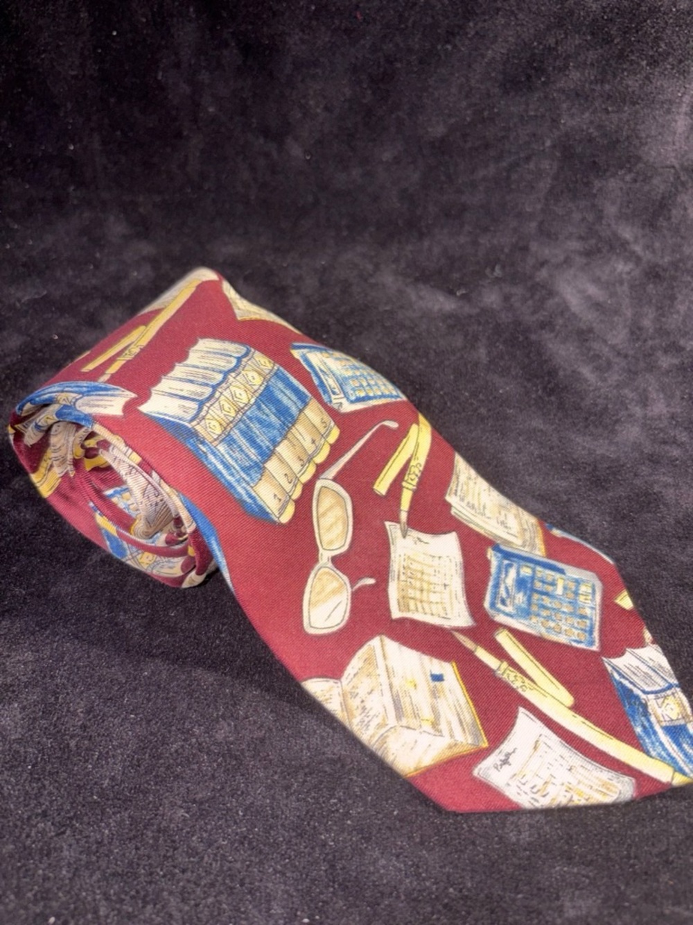 Franco Baretta Vintage Accounting Novelty Necktie OS Burgundy Dark Academia EUC